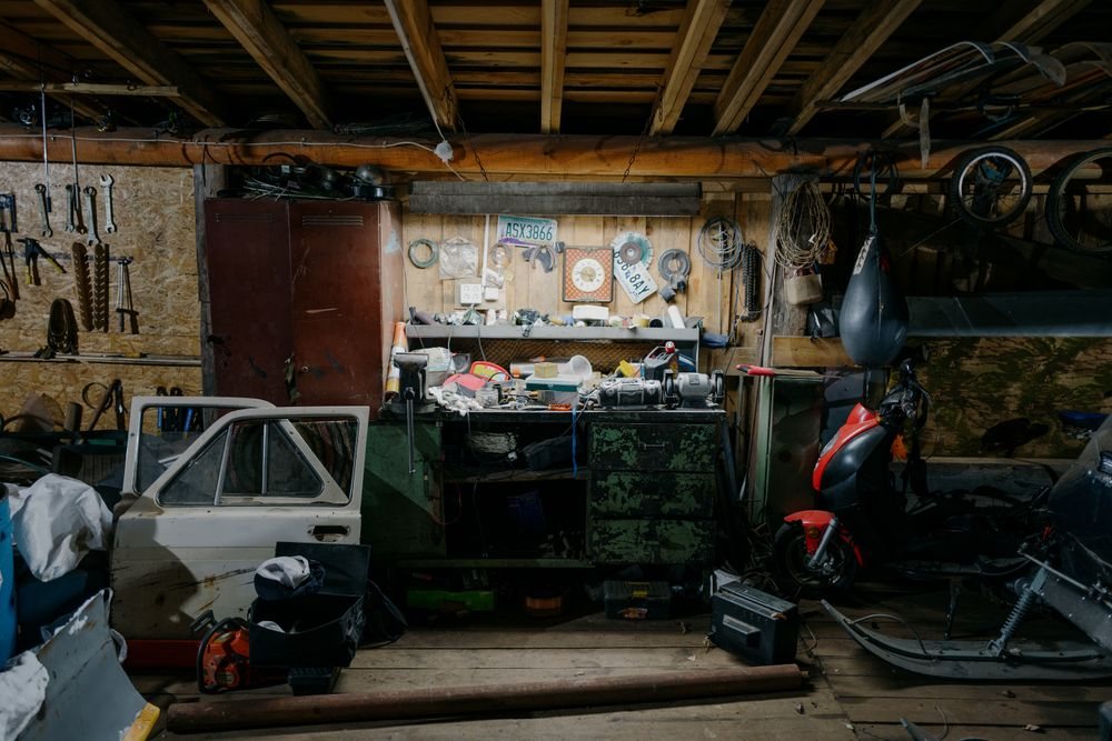 A jam-packed garage full of tools and gear